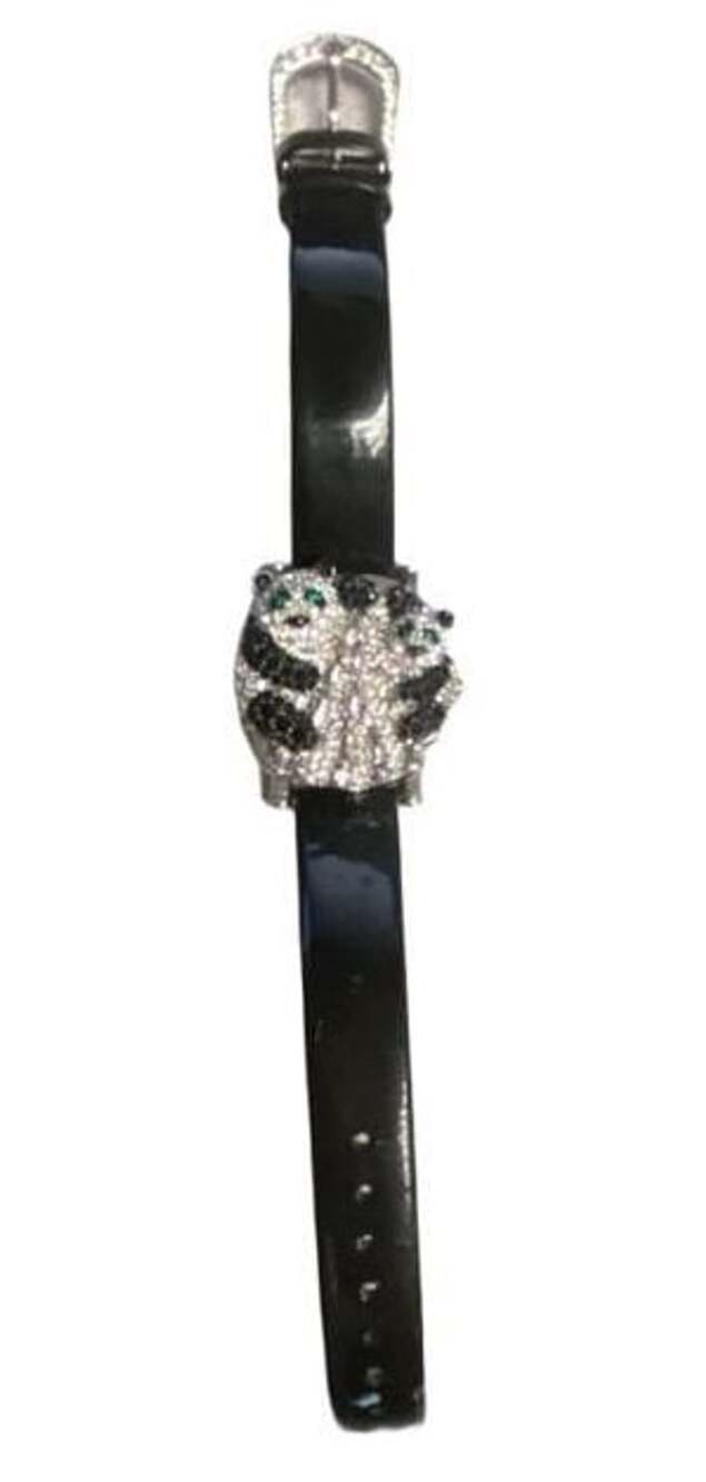 Victoria Wieck Crystal Panda Bear Quartz Watch Black wrist band green eyes